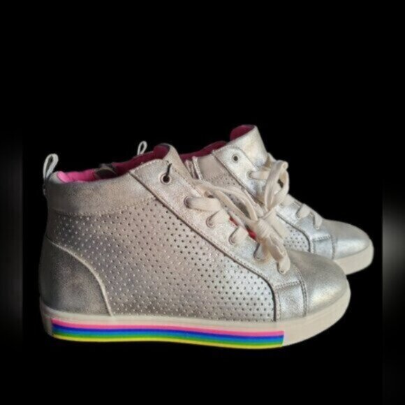 Retro Metallic Silver High top Sneakers Runners Women's 8 - Picture 3 of 9